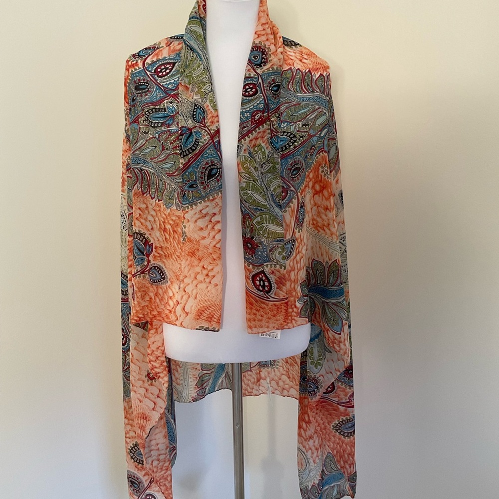 NWT Accents By Lavello Colorful Paisley Print Convertible Scarf/Wrap Vest